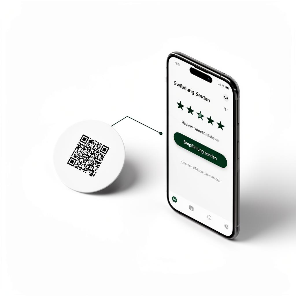 empfehlio phygital review system: NFC/QR touchpoint connected to a smartphone recommendation flow